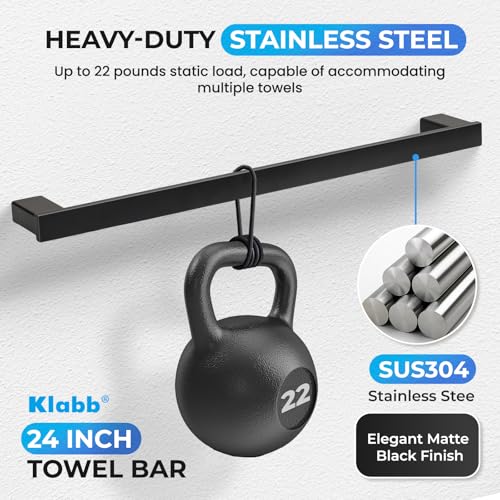 Klabb 4-Pieces Black Matte Bathroom Hardware Accessories Set,24 Inch SUS304 Stainless Steel Wall Mounted Towel Bars Set, Modern Rustproof Bathroom Accessories for Home, Apartment & Hotel - Image 2