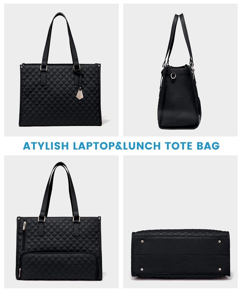 Handcuffs Women’s Lunch Tote Bag with Laptop Compartment | 2-in-1 Office Tiffin Bag for Women | Fits 15.6 Inch Laptop | Waterproof, Insulated, Stylish Handbag for Work, Travel, Picnic (Black) - Image 3