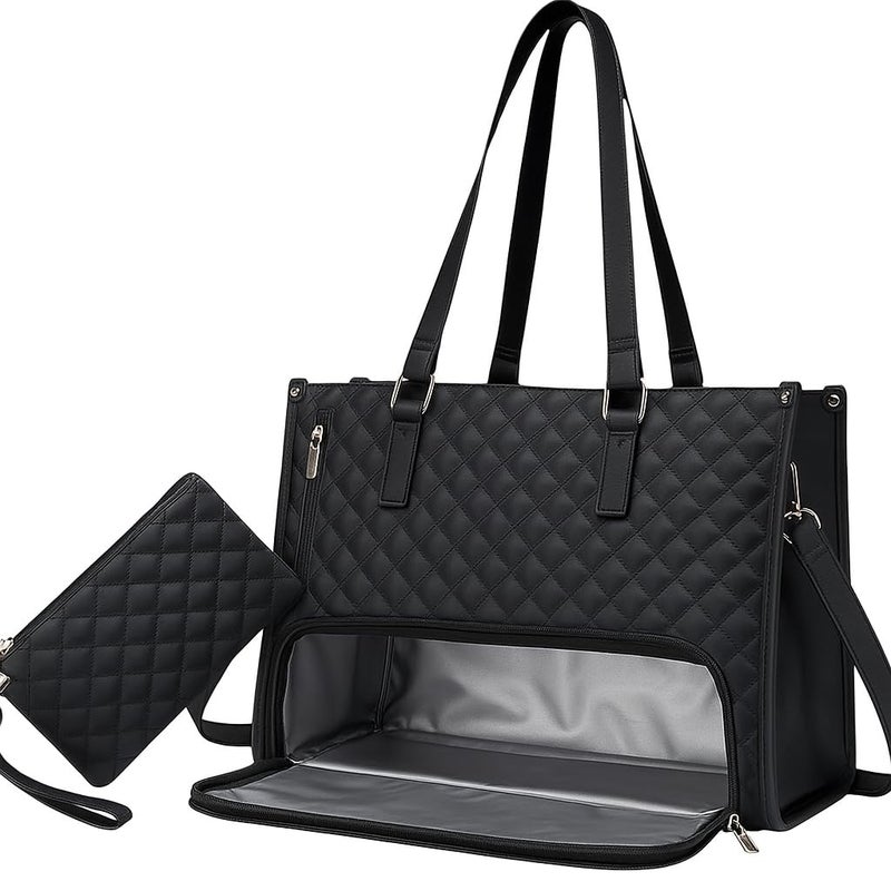 Handcuffs Women’s Lunch Tote Bag with Laptop Compartment | 2-in-1 Office Tiffin Bag for Women | Fits 15.6 Inch Laptop | Waterproof, Insulated, Stylish Handbag for Work, Travel, Picnic (Black) - Image 1