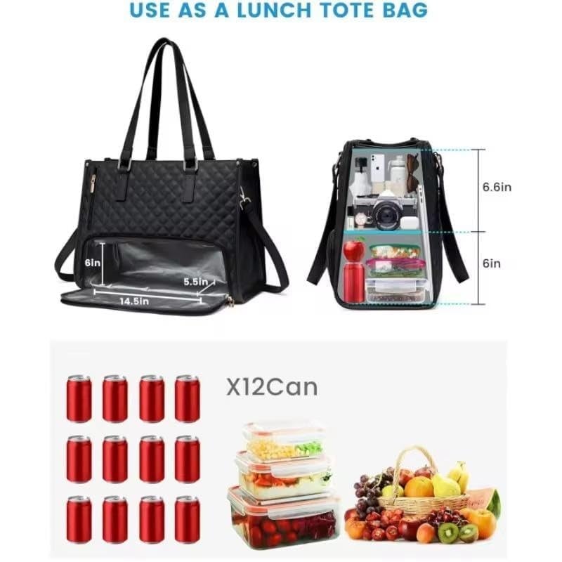 Handcuffs Women’s Lunch Tote Bag with Laptop Compartment | 2-in-1 Office Tiffin Bag for Women | Fits 15.6 Inch Laptop | Waterproof, Insulated, Stylish Handbag for Work, Travel, Picnic (Black) - Image 2