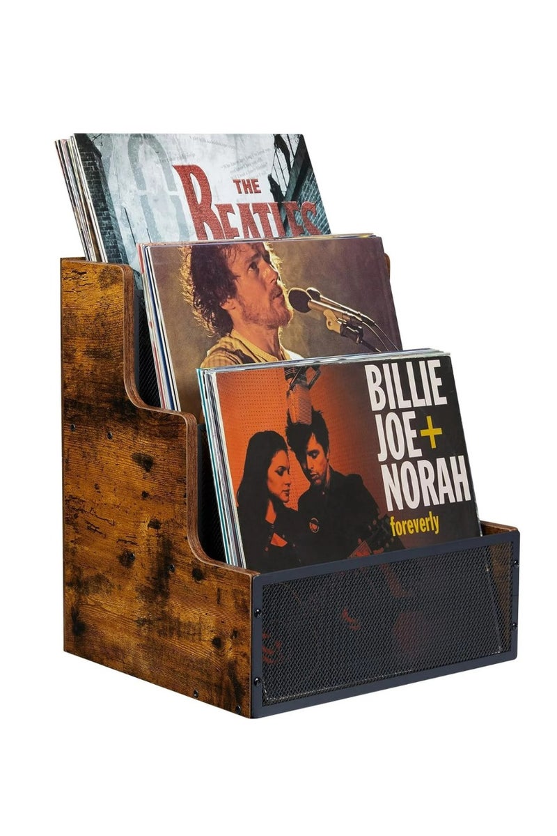 Echo Audio Tabletop Vinyl Record Storage - Stepped 3 Tier LP Crate with Metal Grid - Image 1