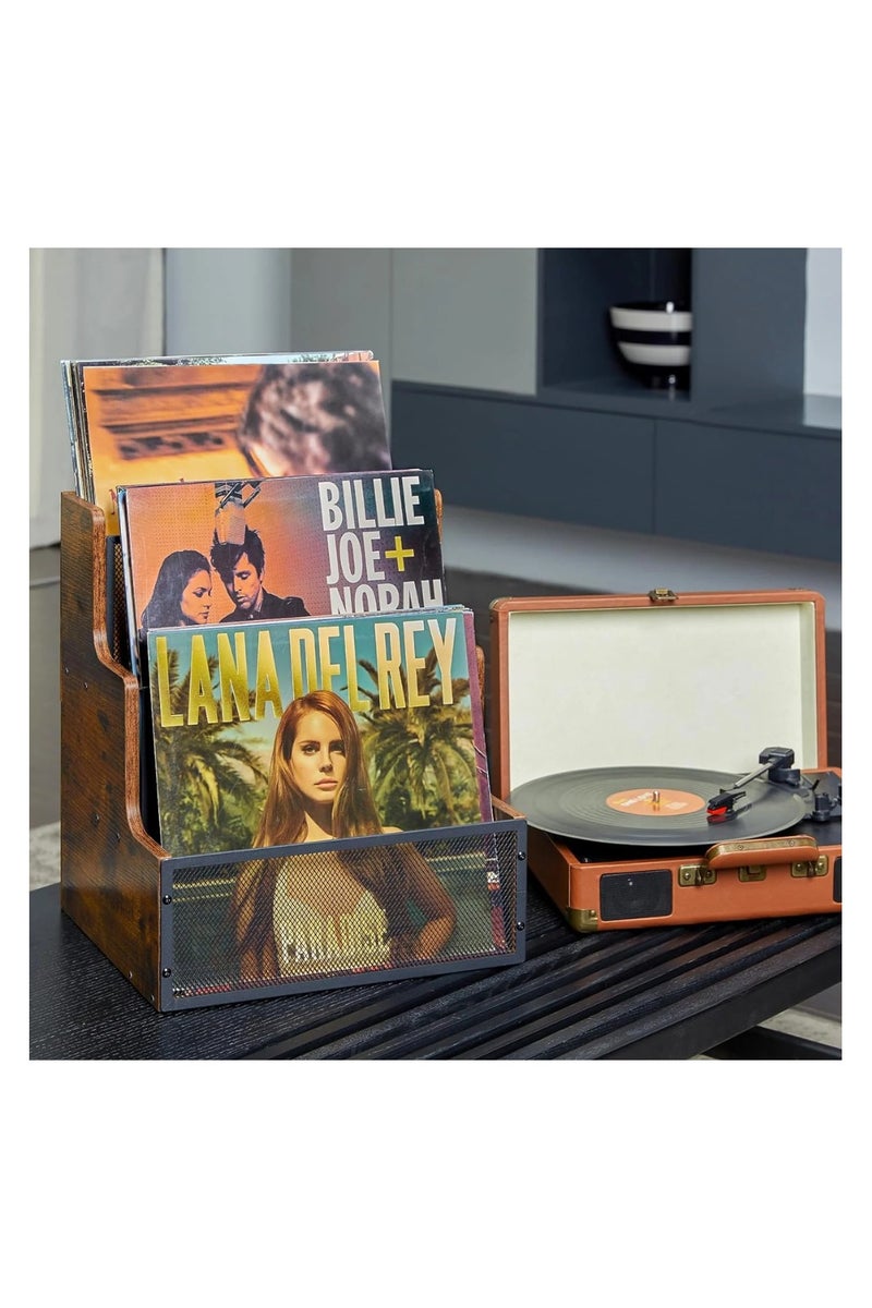 Echo Audio Tabletop Vinyl Record Storage - Stepped 3 Tier LP Crate with Metal Grid - Image 4