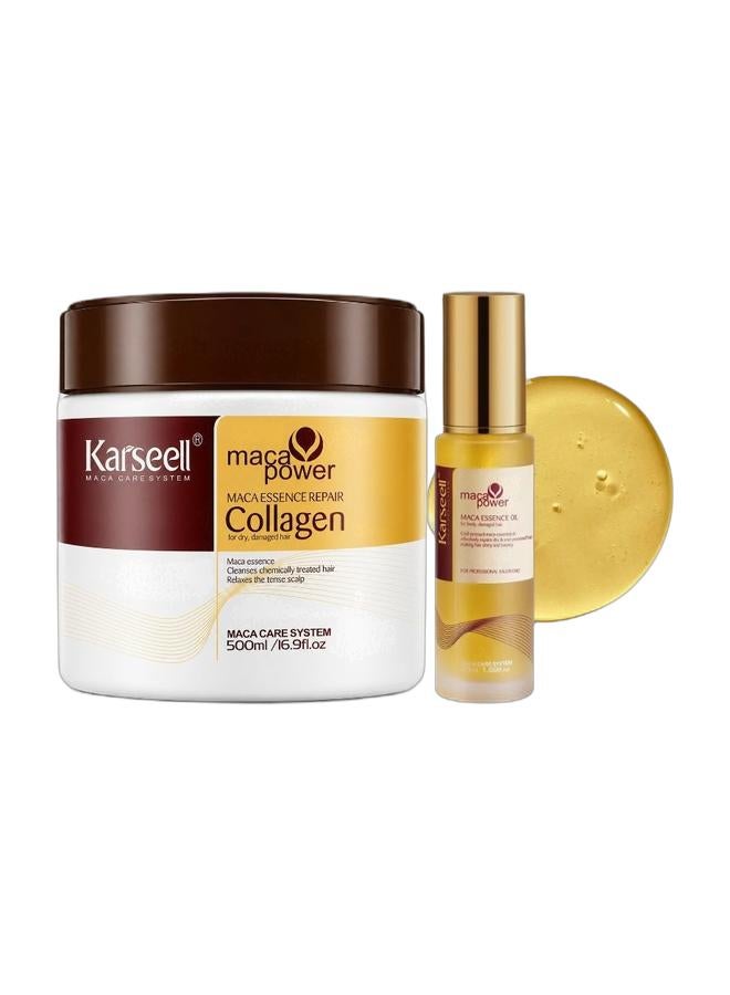 Karseell maca power Collagen for dry damaged hair 500 ml & Maca Power Maca Essence Oil – For Body, Damaged Hair 50ml Bundle - Image 1