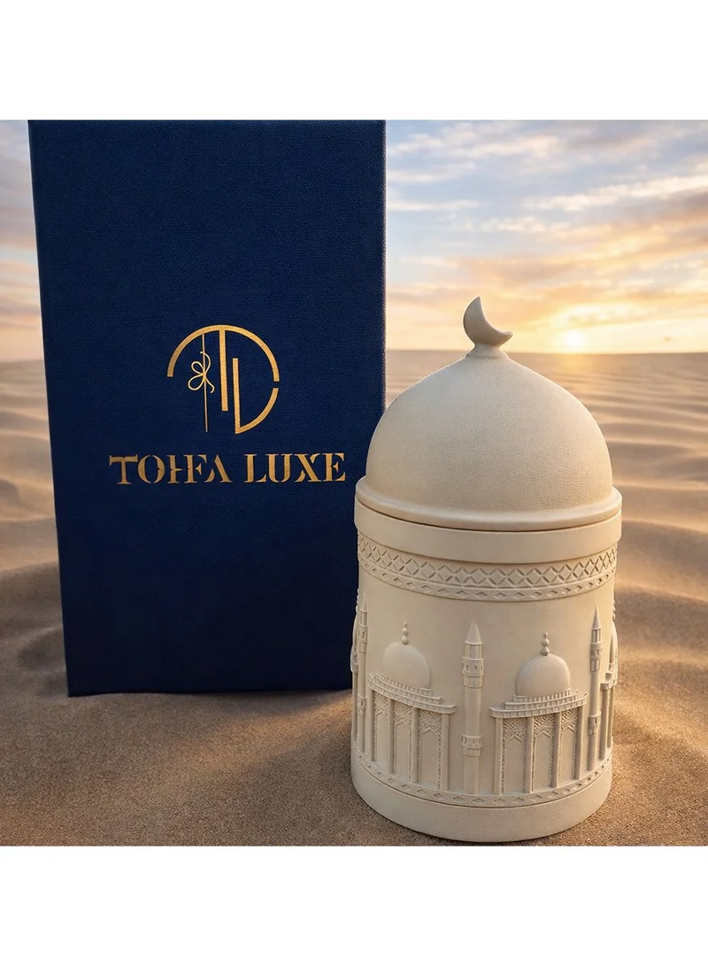 تحفة لوكس شمعة عود شمعية من Tohfa Luxe Athar – بخور – بيج (300 مل، 8.8 × 16.6 سم)
