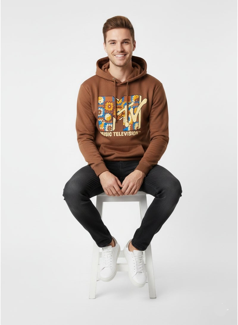 MTV Men’s Brown MTV Graphic Hoodie – Casual Streetwear Pullover for Everyday Comfort - Image 1