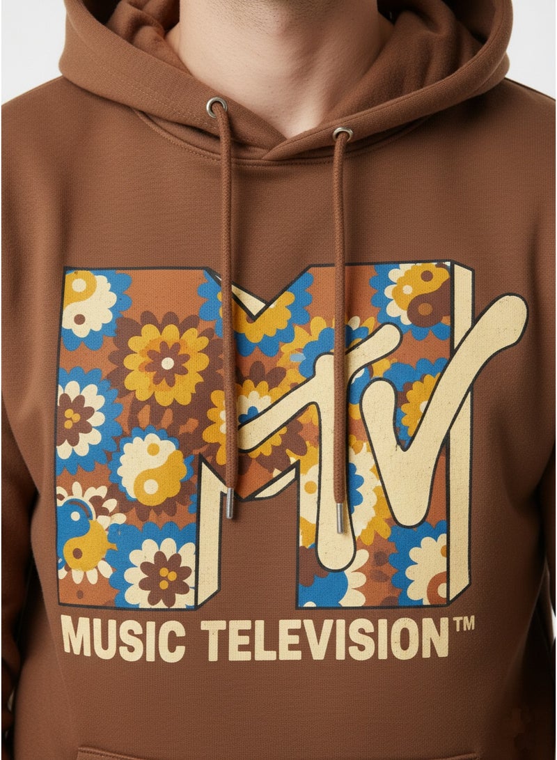 MTV Men’s Brown MTV Graphic Hoodie – Casual Streetwear Pullover for Everyday Comfort - Image 3