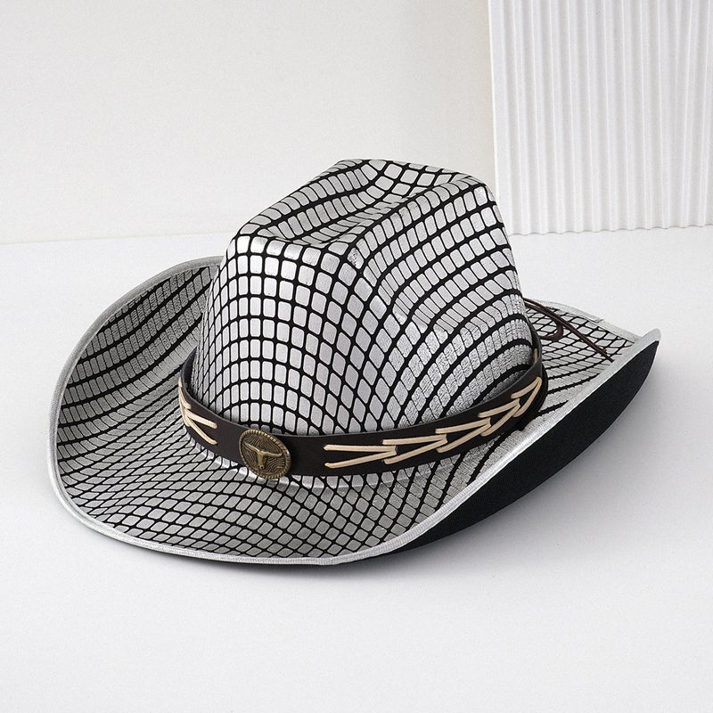 Explosive Men'S And Women'S Light Luxury Retro Web Pattern Topper Hat Texturized Niutou Metal Leather Belt Sun Protection Travel Ball - Image 3