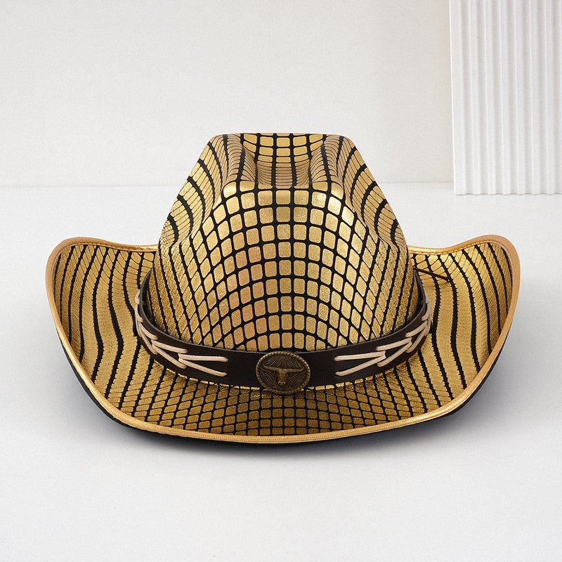 Explosive Men'S And Women'S Light Luxury Retro Web Pattern Topper Hat Texturized Niutou Metal Leather Belt Sun Protection Travel Ball - Image 5