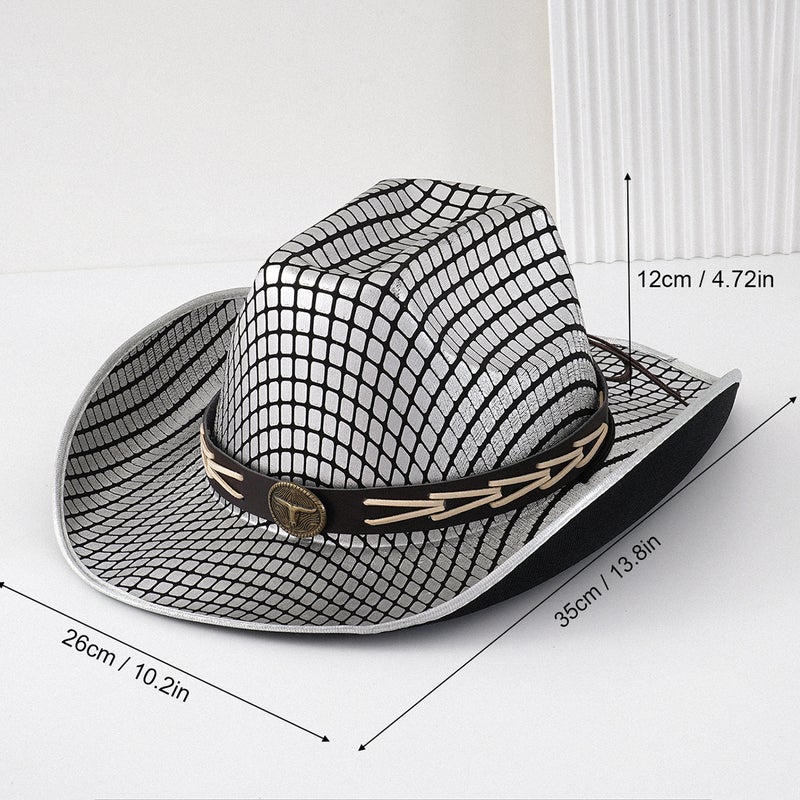 Explosive Men'S And Women'S Light Luxury Retro Web Pattern Topper Hat Texturized Niutou Metal Leather Belt Sun Protection Travel Ball - Image 4