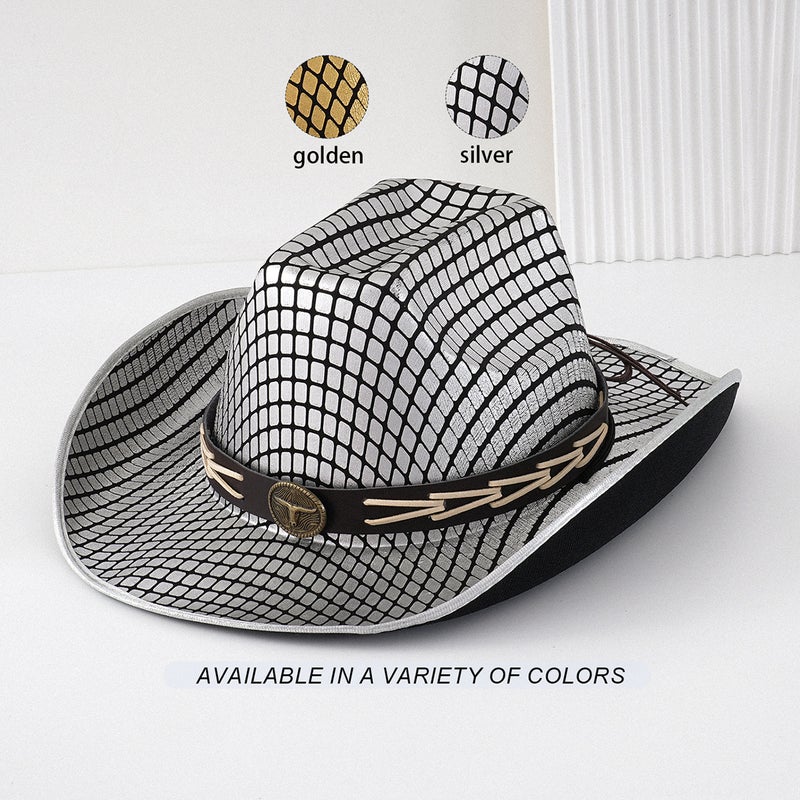 Explosive Men'S And Women'S Light Luxury Retro Web Pattern Topper Hat Texturized Niutou Metal Leather Belt Sun Protection Travel Ball - Image 2
