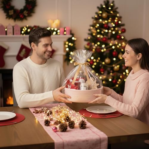 Kodomoore Small Woven Easter Basket with Gift Bag and Ribbon – Empty Burr Basket for Gifts, Baby Shower, & Birthdays – Decorative Rope Storage Organizer for Shelves, 12"x8"x5", Pink - Image 4