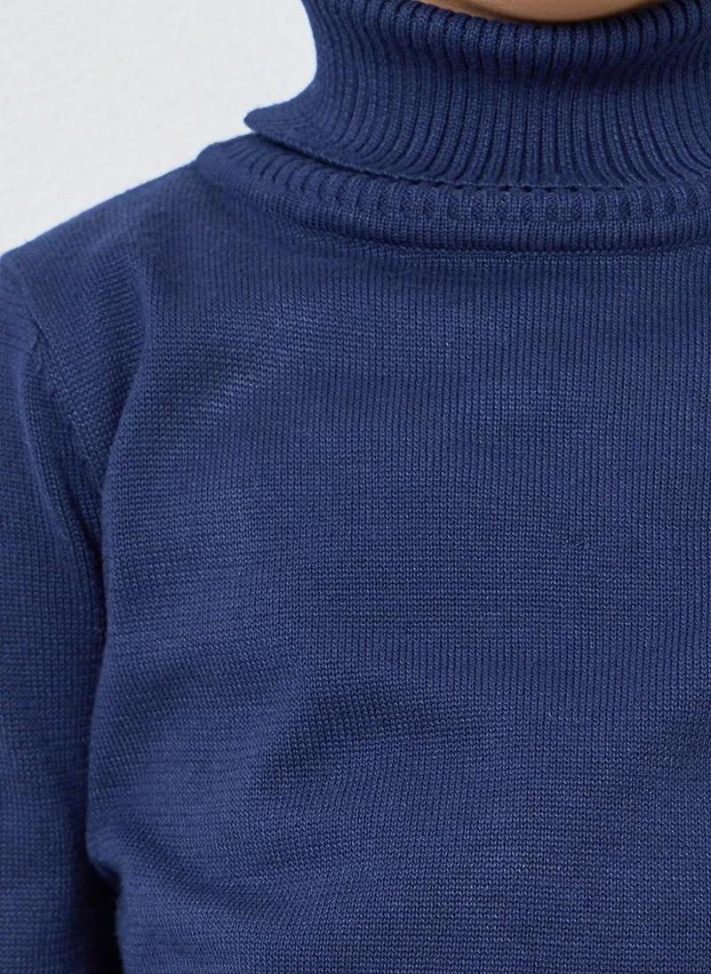 Styli Boys Blue Roll Neck Knit Sweater