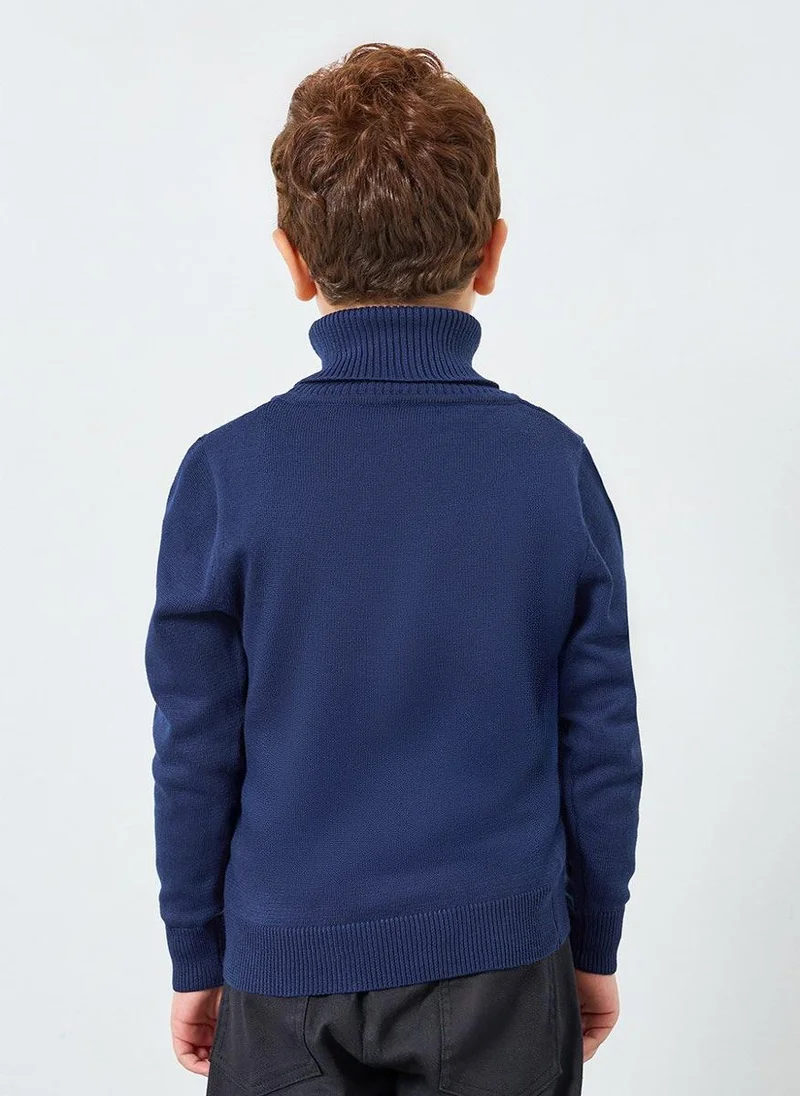 Styli Boys Blue Roll Neck Knit Sweater