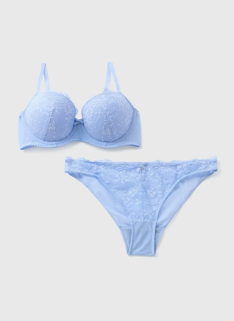 Matalan Blue Lace Co Ord Bra & Brief Set