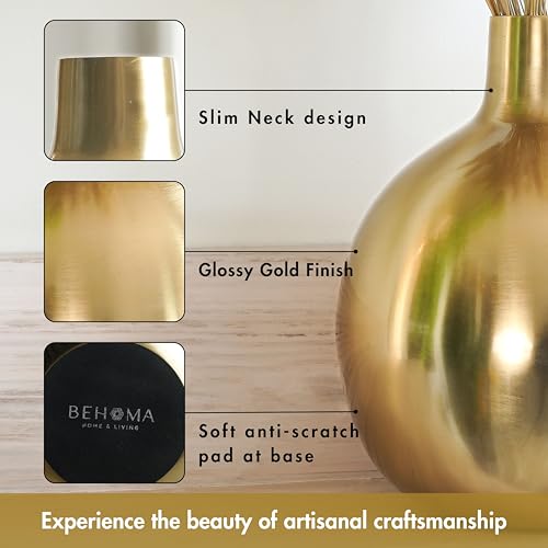 BEHOMA Glossy Golden Metal Flower Vase for Home & Office Décor | Table Decorative Flower Pot for Living Room, Dining Table | Gift for Birthday & Wedding Anniversary | 1Pcs (8") (Flower not Included) - Image 4