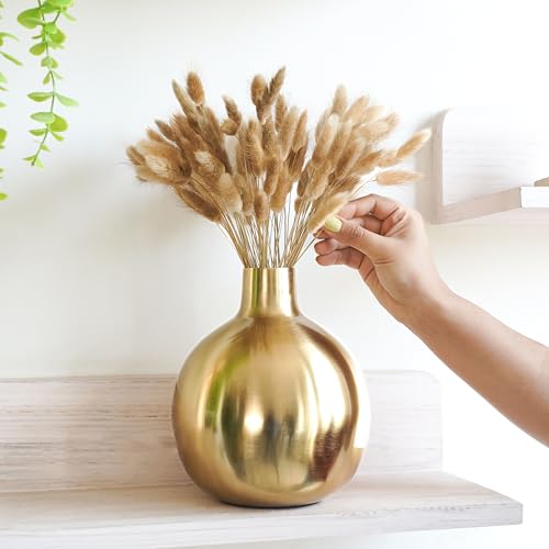 BEHOMA Glossy Golden Metal Flower Vase for Home & Office Décor | Table Decorative Flower Pot for Living Room, Dining Table | Gift for Birthday & Wedding Anniversary | 1Pcs (8") (Flower not Included) - Image 2