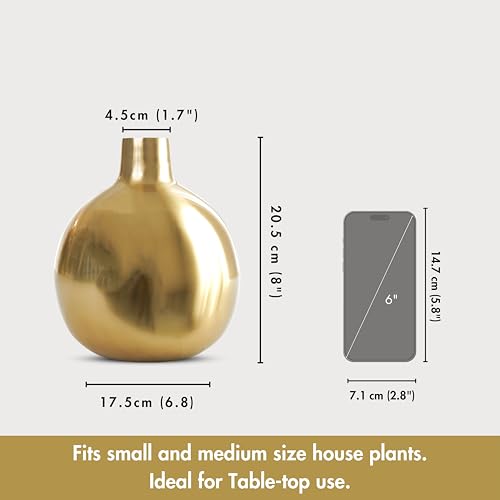 BEHOMA Glossy Golden Metal Flower Vase for Home & Office Décor | Table Decorative Flower Pot for Living Room, Dining Table | Gift for Birthday & Wedding Anniversary | 1Pcs (8") (Flower not Included) - Image 3