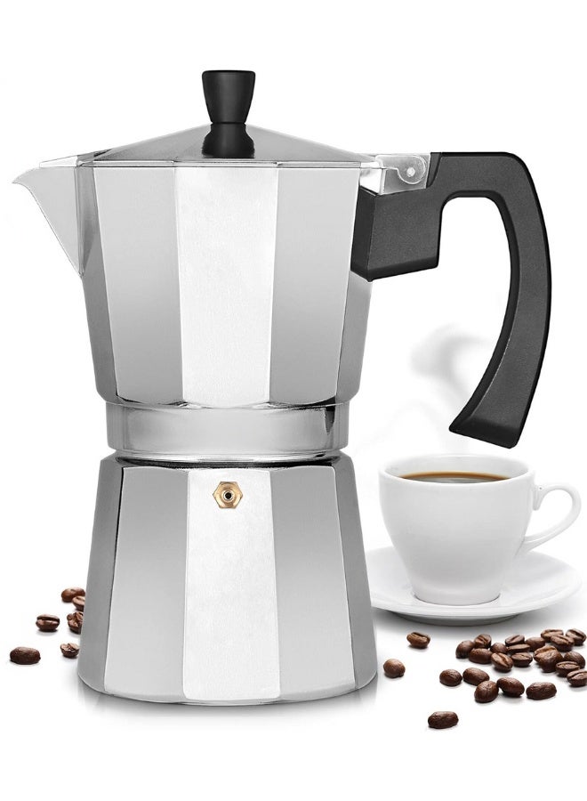 ماكينة تحضير اسبريسو كلاسيكية على الموقد لتحضير الاسبريسو القوي بنكهة رائعة، وعاء موكا على الطراز الايطالي الكلاسيكي، قهوة لذيذة، سهلة التشغيل وسريعة التنظيف (لون فضي) - Image 1