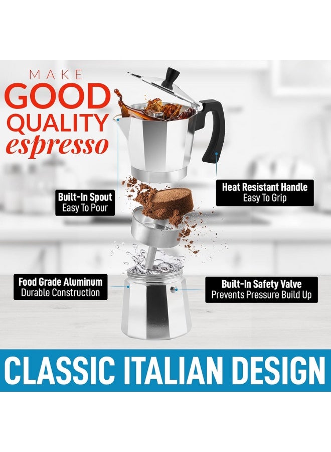 ماكينة تحضير اسبريسو كلاسيكية على الموقد لتحضير الاسبريسو القوي بنكهة رائعة، وعاء موكا على الطراز الايطالي الكلاسيكي، قهوة لذيذة، سهلة التشغيل وسريعة التنظيف (لون فضي) - Image 2