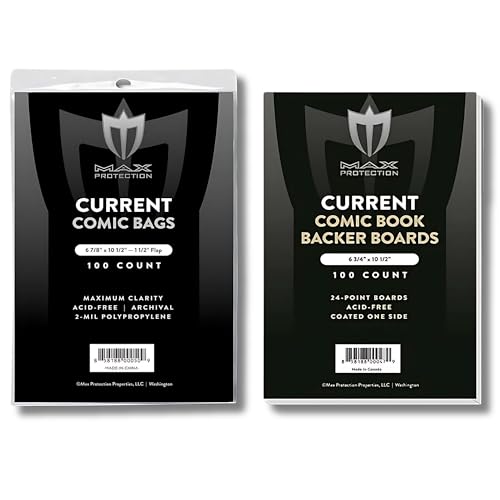 Max Protection Premium Current Comic Book Bags and Boards - Ultra Clear Current Comic Book Sleeves & Backing Boards - Flap Closure with Acid-Free Quality Materials - Collector's Choice, 100 ct - Image 1