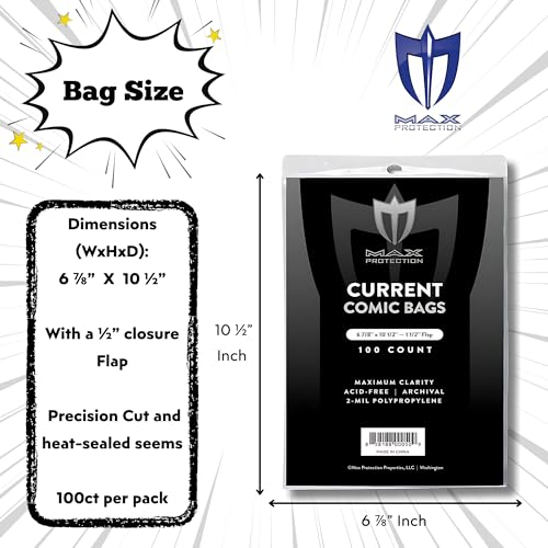 Max Protection Premium Current Comic Book Bags and Boards - Ultra Clear Current Comic Book Sleeves & Backing Boards - Flap Closure with Acid-Free Quality Materials - Collector's Choice, 100 ct - Image 4