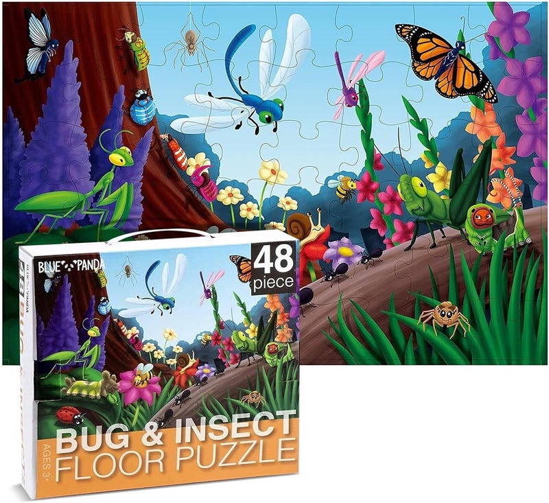 BLUE PANDA 48 Piece Jumbo Floor Puzzle for Kids Ages 3-5 and 4-8, 2x3 Feet Giant Jigsaw Puzzles for Toddler Preschool Learning, Bugs & Insects - Image 1