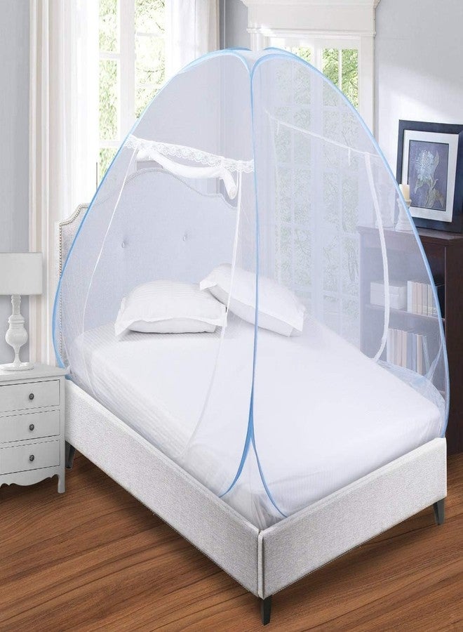 VINOX Sleeping Healthy Foldable Polyester Double Bed Mosquito Net (White) (Sky Blue) - Image 2