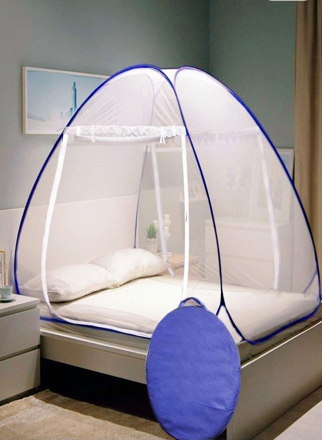 VINOX Sleeping Healthy Foldable Polyester Double Bed Mosquito Net (White) (Sky Blue) - Image 1