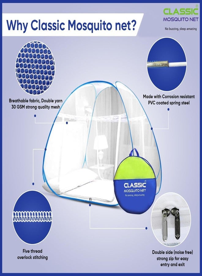 VINOX Sleeping Healthy Foldable Polyester Double Bed Mosquito Net (White) (Sky Blue) - Image 4
