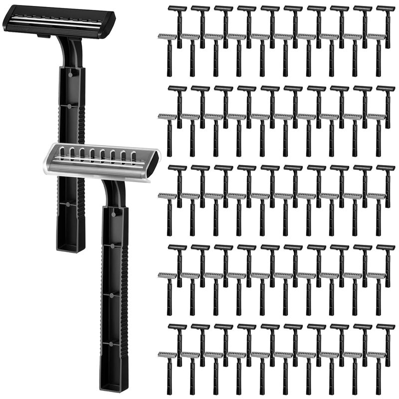 Jutom Jutom 100 Pcs Twin Blade Disposable Razors Bulk for Men Women Homeless Stainless Steel Shaving Razor with Clear Safety Cap for Hotel Travel Camping Charity Apartment 