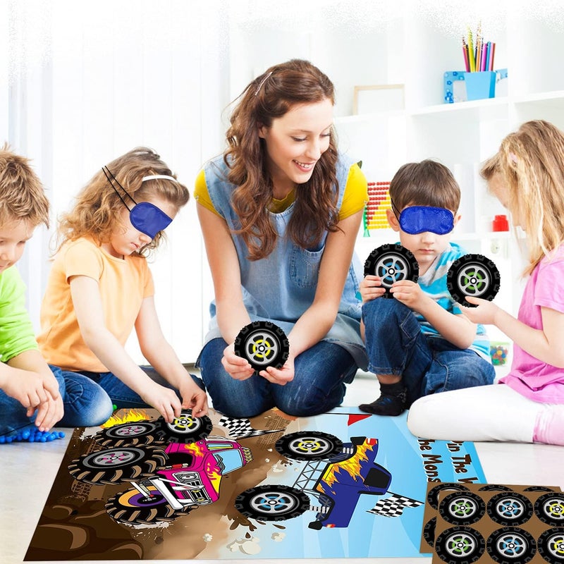 ANGOLIO Monster Truck Pin the Tail Games Party Supplies Pin the Wheels on the Monster Truck Poster Birthday Collection Favor Baby Shower Background Game Accessories for Kids ( Includes 2 Blindfolds ) - Image 5