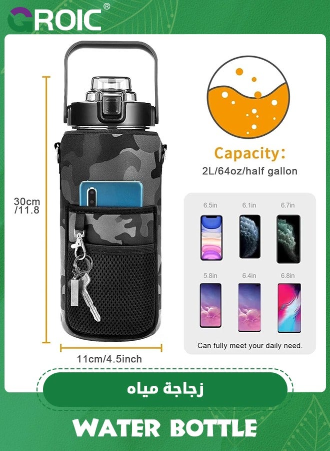 GROIC Half Gallon Water Bottle with Sleeve & Strap 64 OZ Motivational Water Bottle with Straw & Time Marker to Drink Leakproof Tritan BPA Free Workout Gym Sport Water Jug, Sports Bottle - Image 2