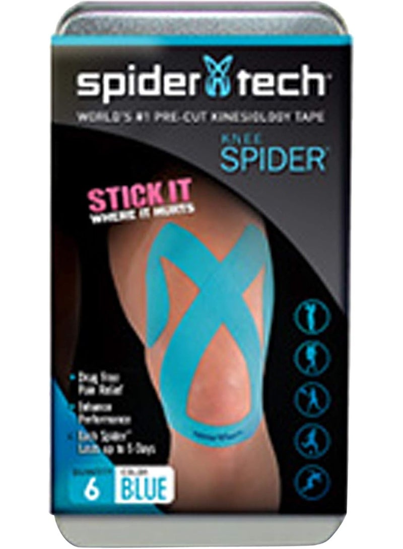 سبايدر تيك شريط لاصق مُقطّع مسبقًا للركبة العلوية - 6 قطع (علبة معدنية)، أزرق - Image 2