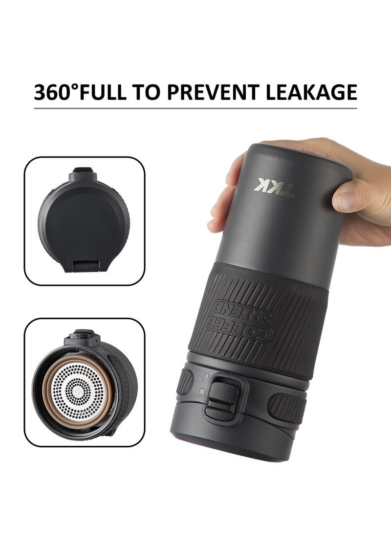 TKK 450ml Stainless Steel Coffee thermos 316 with Anti Scalding Silicone Head Case Keep Temperature for 6 to 12 Hours | Black - Image 5