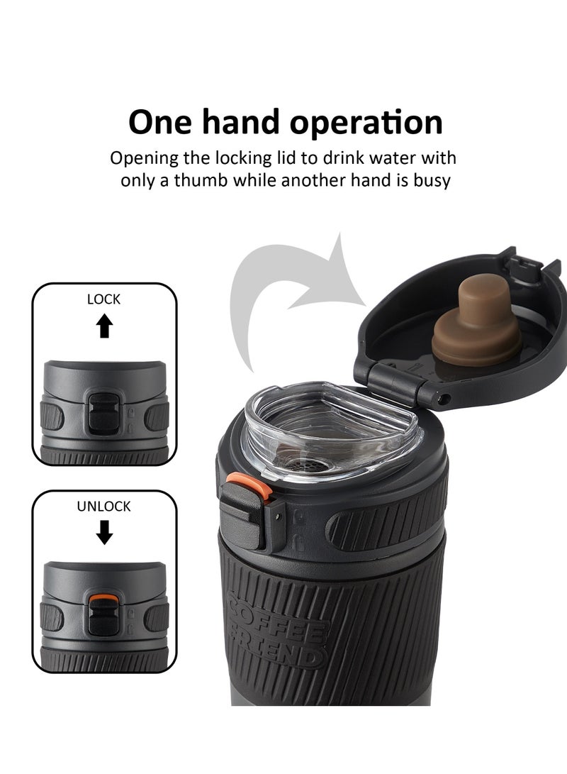 TKK 450ml Stainless Steel Coffee thermos 316 with Anti Scalding Silicone Head Case Keep Temperature for 6 to 12 Hours | Black - Image 4