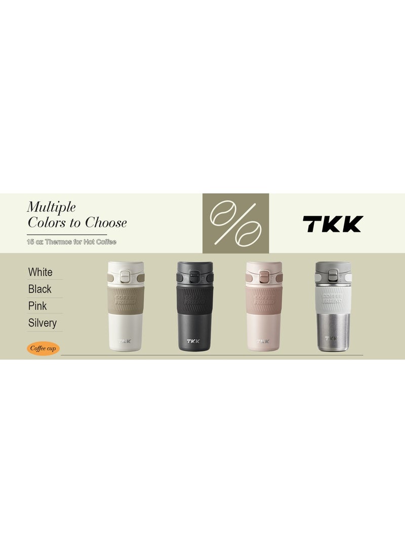TKK 450ml Stainless Steel Coffee thermos 316 with Anti Scalding Silicone Head Case Keep Temperature for 6 to 12 Hours | Black - Image 2
