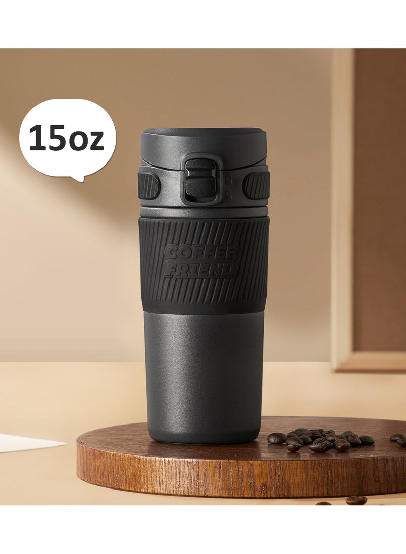 TKK 450ml Stainless Steel Coffee thermos 316 with Anti Scalding Silicone Head Case Keep Temperature for 6 to 12 Hours | Black - Image 1