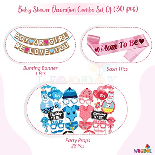 WOBBOX Baby Shower Combo of Party Props 28 Pcs & Jute Style Boy Or Girl We Love You Bunting Banner, with Mom to be Light Pink Sash Baby Shower Decoration Item (Pack of 3) - Image 2