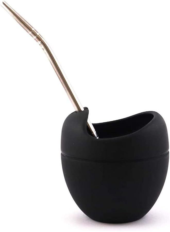 Zaboon Cups Elecdon Silicone Mate Gourd Cup Mug Gourd Set With Stainless Steel Straw Filter To Drink Tea And Yerba Mate Drinking Bpa Free Easy To Clean 180 Ml (Black) - Image 1