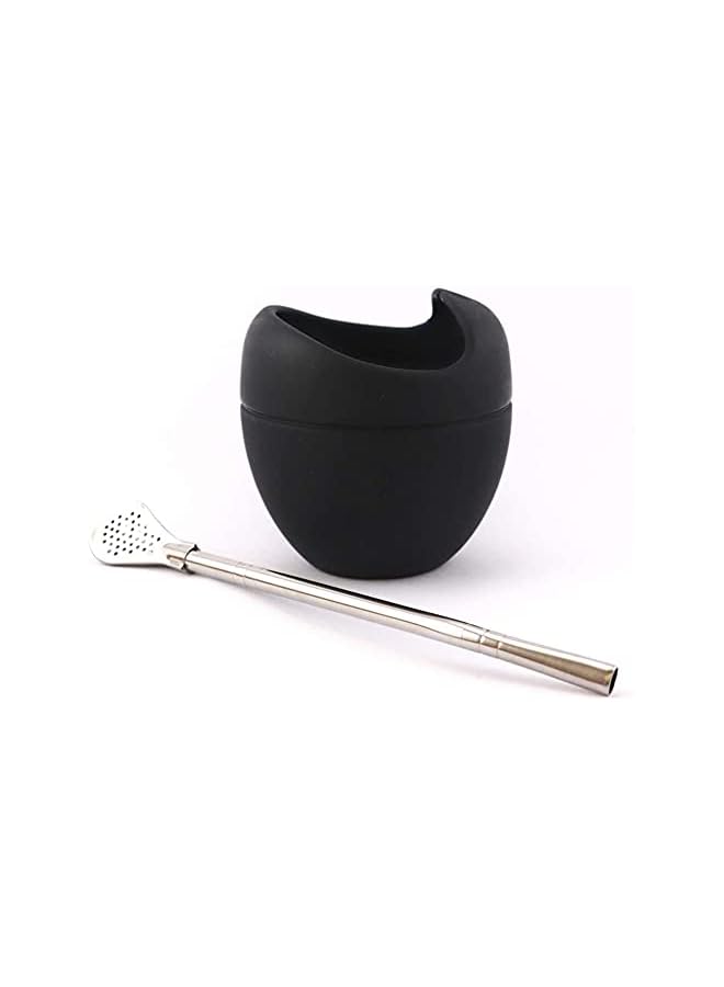 Zaboon Cups Elecdon Silicone Mate Gourd Cup Mug Gourd Set With Stainless Steel Straw Filter To Drink Tea And Yerba Mate Drinking Bpa Free Easy To Clean 180 Ml (Black) - Image 4