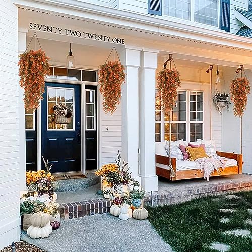 RECUTMS Artificial Fall Flowers Artificial Hanging Plants Faux Autumn Plants Faux Hanging Plants Fake for Indoor Outdoors,No Basket (Orange) - Image 4