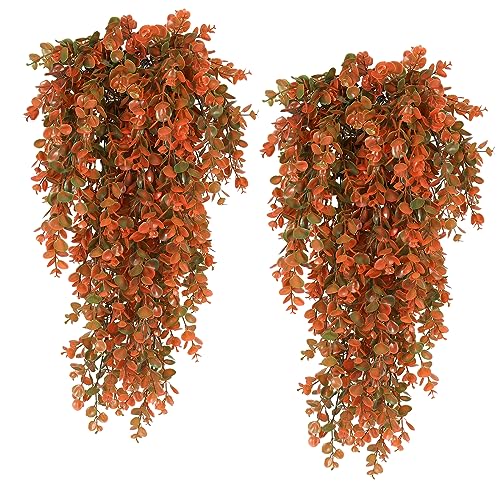 RECUTMS Artificial Fall Flowers Artificial Hanging Plants Faux Autumn Plants Faux Hanging Plants Fake for Indoor Outdoors,No Basket (Orange) - Image 1