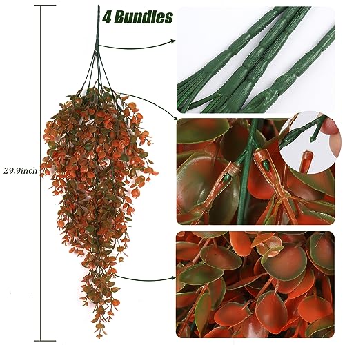 RECUTMS Artificial Fall Flowers Artificial Hanging Plants Faux Autumn Plants Faux Hanging Plants Fake for Indoor Outdoors,No Basket (Orange) - Image 2