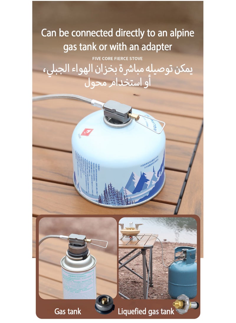بي آر إس مواقد التخييم، موقد غاز محمول بخمسة شعلات مع خرطوم غاز ممتد وحقيبة حمل - مثالي للتخييم والسفر والمغامرات الخارجية  - Image 3