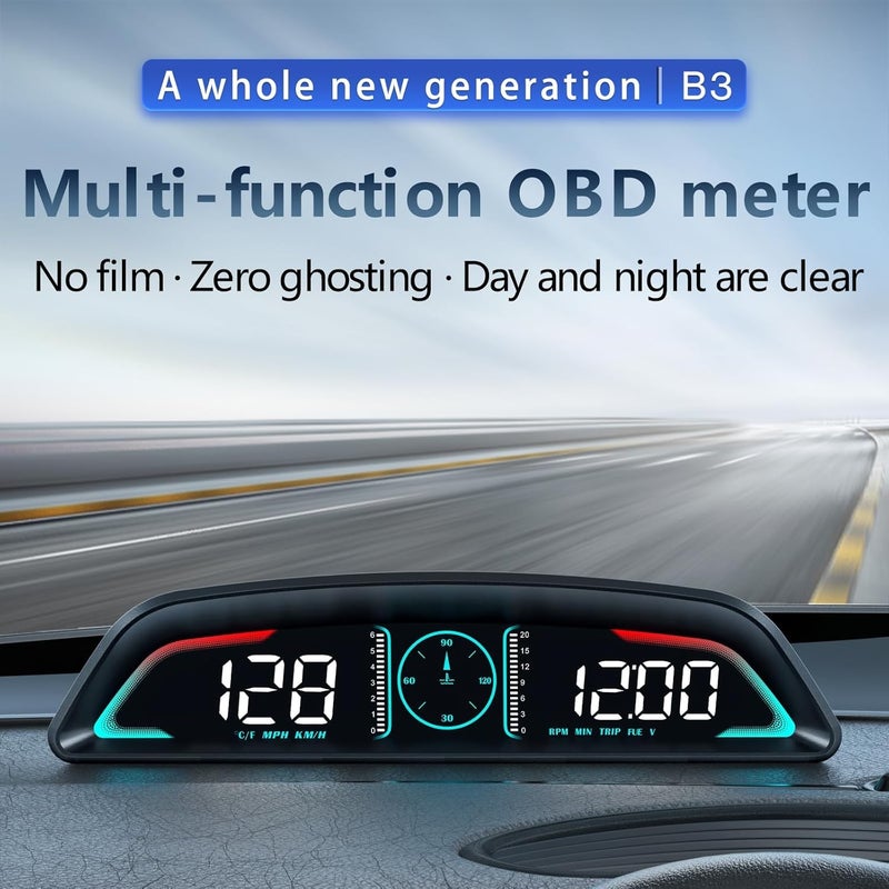 AZIJYV شاشة عرض القياسات OBD2، شاشة عرض أمامية للسيارات، عداد السرعة مع السرعة، دوران المحرك في الدقيقة، الساعة، إنذار السرعة الزائدة، إنذار درجة حرارة الماء، تذكير القيادة المتعبة، يناسب معظم الموديلات بعد عام 2008 - Image 2