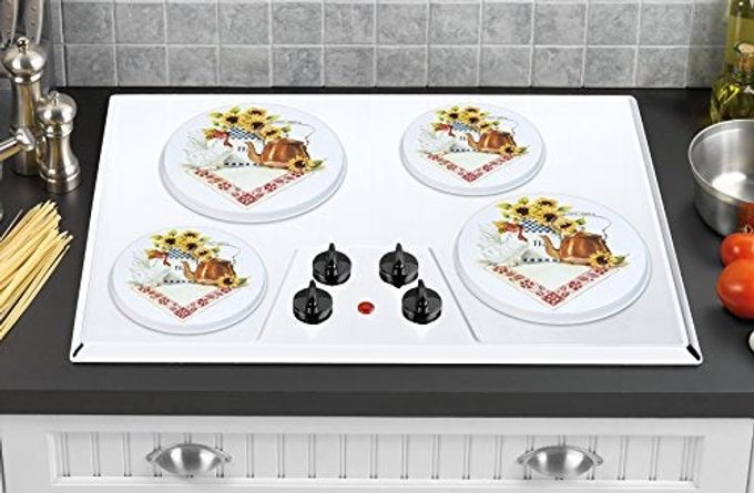 Reston Lloyd , Burner Covers For Electric Stovetop, Decorative Lightweight Tin Covers, Set of 4 (2-8 inch & 2-10 inch), Conceals Messy Drip Pans, Country Kettle - Image 2