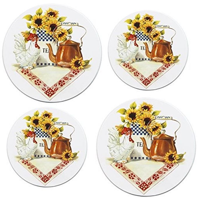 Reston Lloyd , Burner Covers For Electric Stovetop, Decorative Lightweight Tin Covers, Set of 4 (2-8 inch & 2-10 inch), Conceals Messy Drip Pans, Country Kettle - Image 1