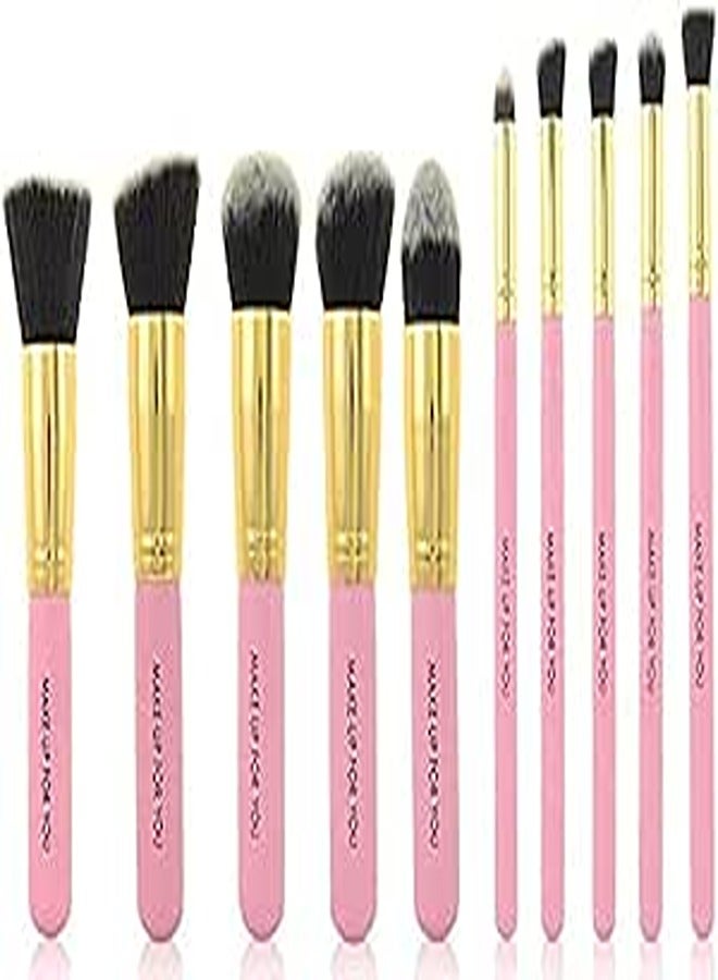 Kabuki Makeup Brushes - 10 Pieces, Pink