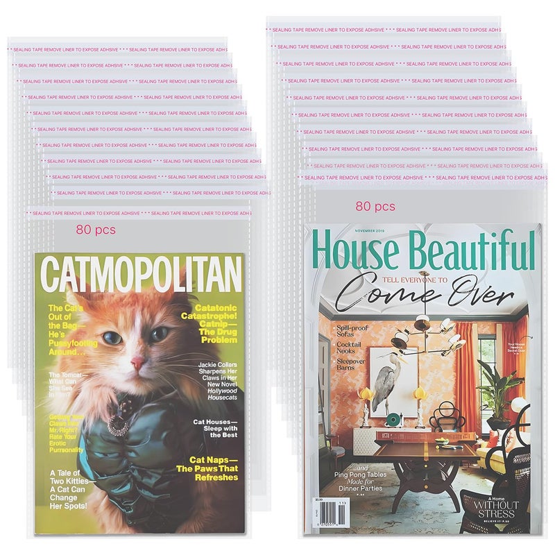 TORISING Magazine Protectors Clear Plastic Magazine Sleeves 80PCS 9.25 X 11.8 & 6.3 X 8.66 Inch 80Pcs Each 9 Silk Thick, Cellophane Bags Resealable Protective Storage Display - Image 1