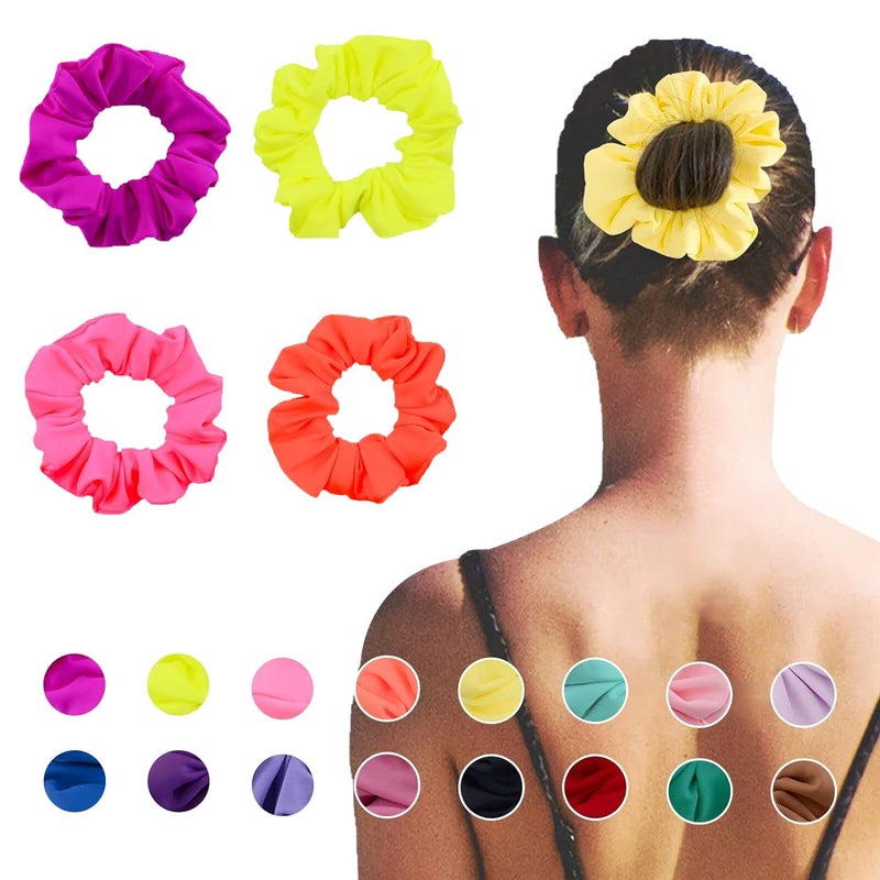 Simnice Waterproof Neon Scrunchies Gym Scrunchie Waterresistant Hair Ties Pool scrunchie 16 Colors Elastic Hair bands Ponytail Holder Beach Scrunchies Party Size Scrunchie Hair Tie for Women